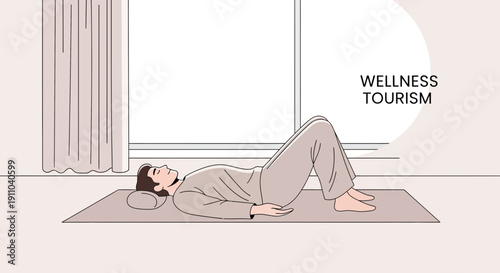 Man Resting on Yoga Mat Promoting Wellness Tourism Lifestyle