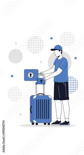 Man Securing Luggage With Padlock Travel Preparation Concept