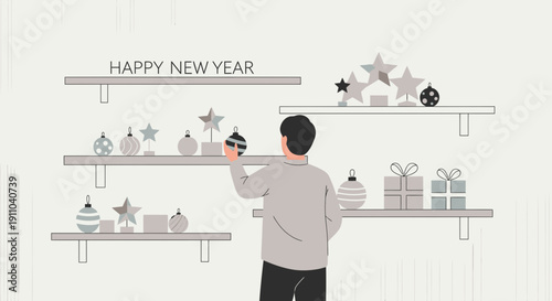 Man Selecting Festive Ornaments For A Happy New Year Celebration Event