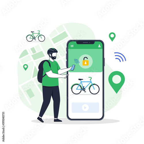Man Using Smartphone For Bicycle Security And Location Tracking Service