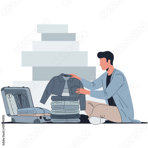 Man Packing Suitcase Clothes For Holiday Or Business Trip Organization