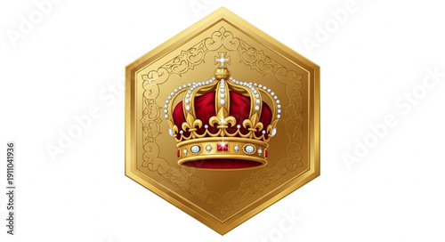 Golden Crown on Hexagonal Badge.
