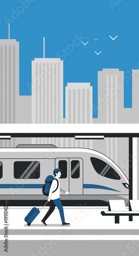 Modern Commuter Boarding HighSpeed Train For City Travel Adventures