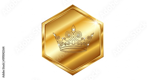 Golden Crown on Hexagonal Badge.