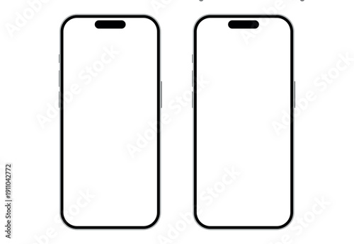 Smartphone Mockup Front View Blank and white Screen isolated on transparent background