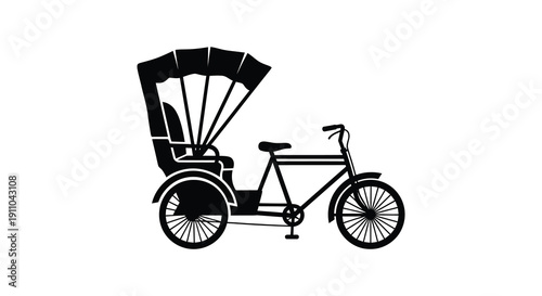 A striking black and white silhouette depicts a traditional rickshaw a human powered vehicle side view high quality professional detailed modern