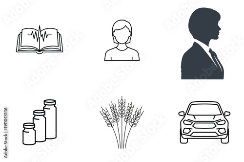 Illustrations representing diverse professions and agricultural elements