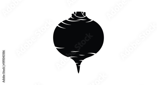 A stark black silhouette depicts a single beetroot root vegetable against a plain white background high quality professional