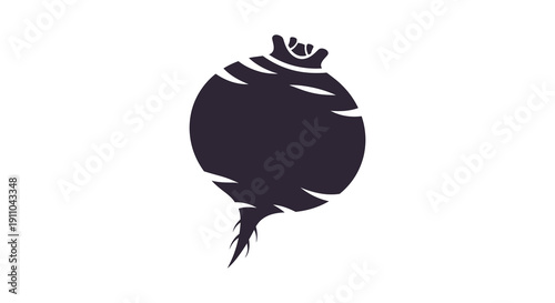 A stark black silhouette depicts a beet root with leafy greens showcasing its organic form and natural beauty