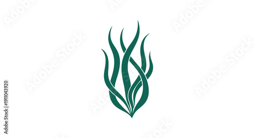 A minimalist depiction of green seaweed or aquatic plant fronds against a stark white background high quality professional
