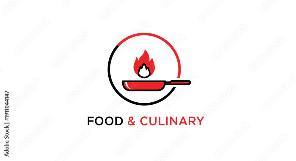 Obraz premium Modern Culinary Design Featuring a Frying Pan with Flames and Minimalist Styling