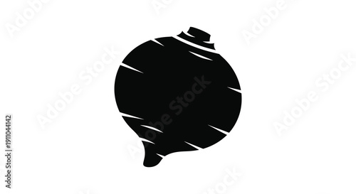 A stark black silhouette depicts a roughly spherical shape resembling a beet or turnip root vegetable high quality