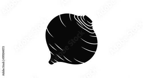 A striking black and white illustration depicts a rounded vegetable likely a beet with distinct swirling lines