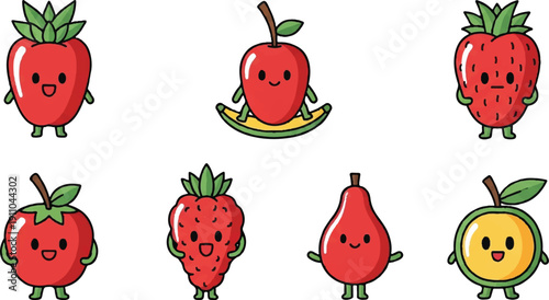 Cartoon fruit characters collection vector illustration design