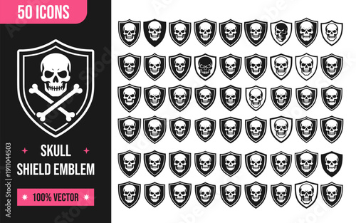 Skull shield emblem icons for safety and security designs
