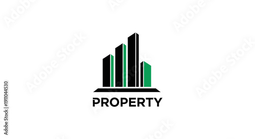 Modern Green And Black Property Logo Design Featuring Abstract Buildings Imagery