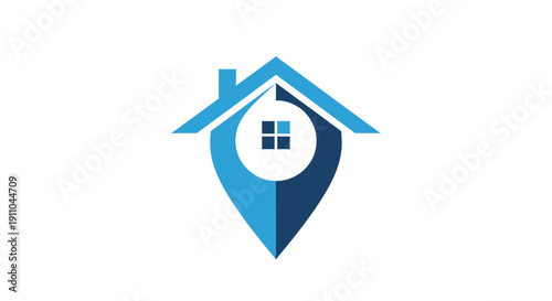 Modern House Location Logo with Pin and Roof Symbol in Blue Color for Real Estate