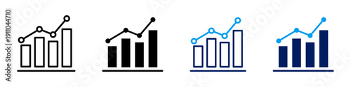 Set of four bar and line chart icons showing positive financial growth and data trends