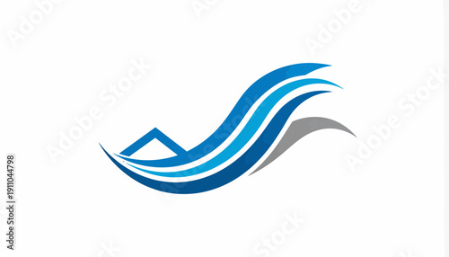 Modern House Logo Design Featuring Abstract Flowing Water Waves Concept