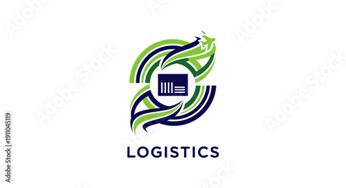 Modern Logistics Logo Featuring Airplane And Abstract Swirls Design in Green and Blue