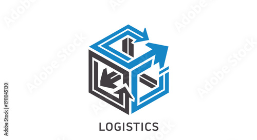 Modern Logistics Logo Featuring Arrows within a Geometric Cube Symbolizing Global Movement