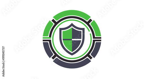 Modern Security Emblem with Shield Depicting Global Protection and Cybersecurity Concepts