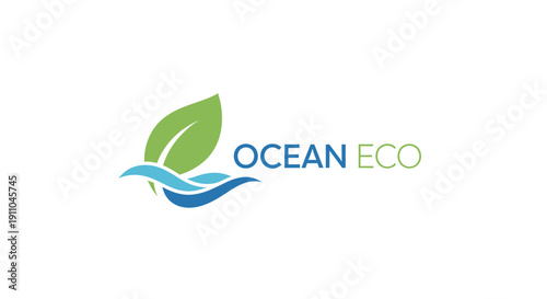 Ocean Eco Friendly Logo Design Featuring Leaf Symbol Representing Nature Conservation