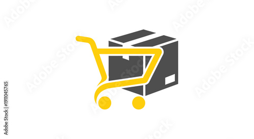 Online Shopping Icon with a Shopping Cart and Package for E-Commerce Retail Business