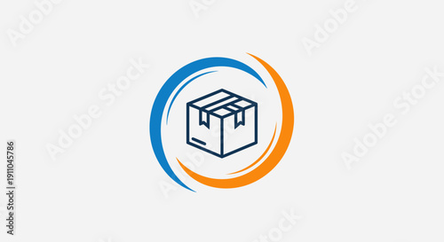 Modern Shipping Illustration Of A Package With Orbital Elements In Minimalistic Style