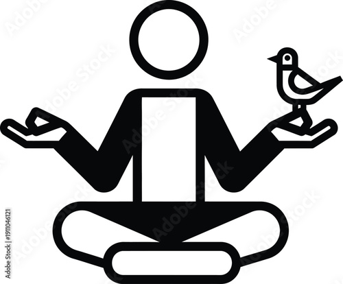 yoga person with bird, meditation icon