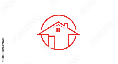 Red House Logo Within Circle Represents Home Ownership And Residential Real Estate