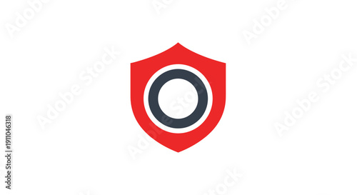 Red Shield Logo With Letter O In The Middle Illustrating Protection and Security