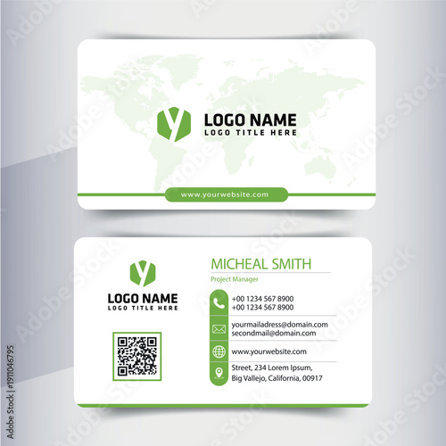 Eco friendly corporate business card template design with clean vector layout style,