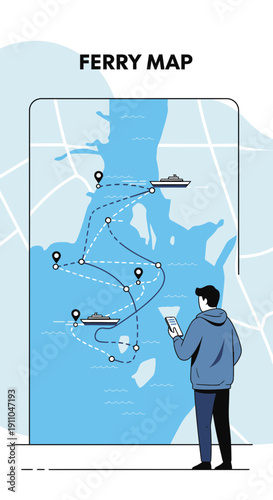 Modern Ferry Map Application Interface For Planning Maritime Journeys