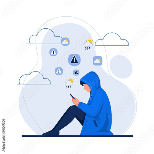 Modern Illustration Depicting Weather Alerts And Digital Information Overload