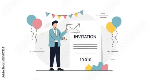 Modern Invitation Design With Balloons And Party Decor