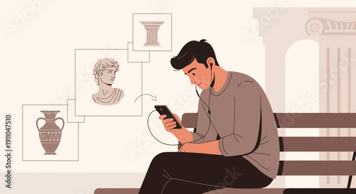 Modern Man Engages With Ancient Art History Through Technology And Mobile Device