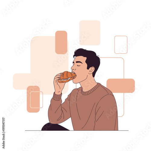 Modern Man Enjoying A Delicious Croissant During A Calm Morning Break