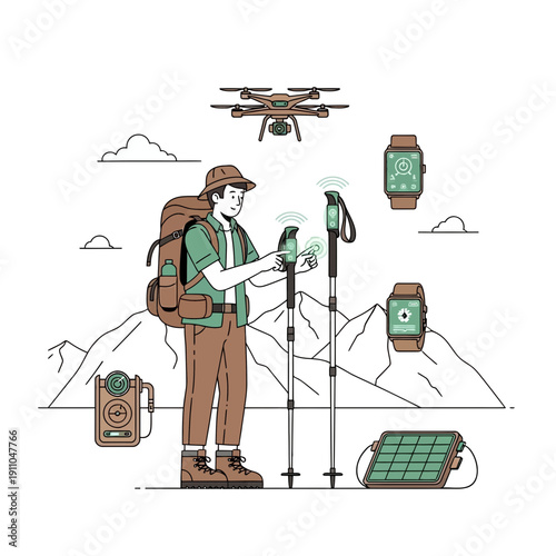 Modern Traveler Embracing Nature with Smart Outdoor Gadgets