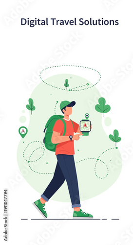 Modern Traveler Exploring With Digital Navigation Tools And Backpack