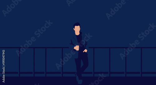 Modern Minimalist Man Leaning Against A Stylish Railing