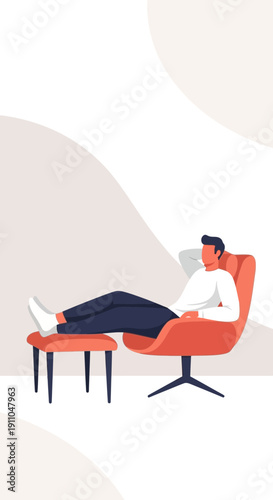 Modern Minimalist Man Relaxing Comfortably In A Stylish Armchair