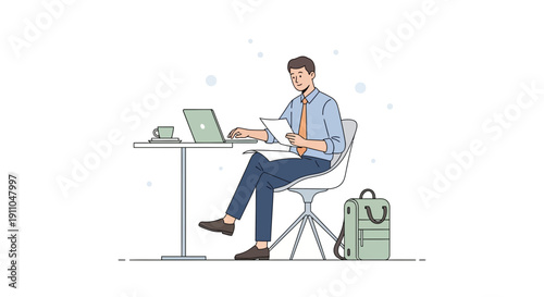 Modern Professional Working Remotely With Laptop and Briefcase