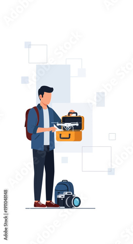 Modern Traveler Unpacking Drone Gear For Aerial Photography Adventures