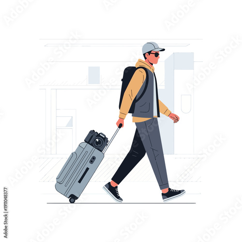Modern Traveler With Luggage And Camera Embarking On A New Journey Adventure