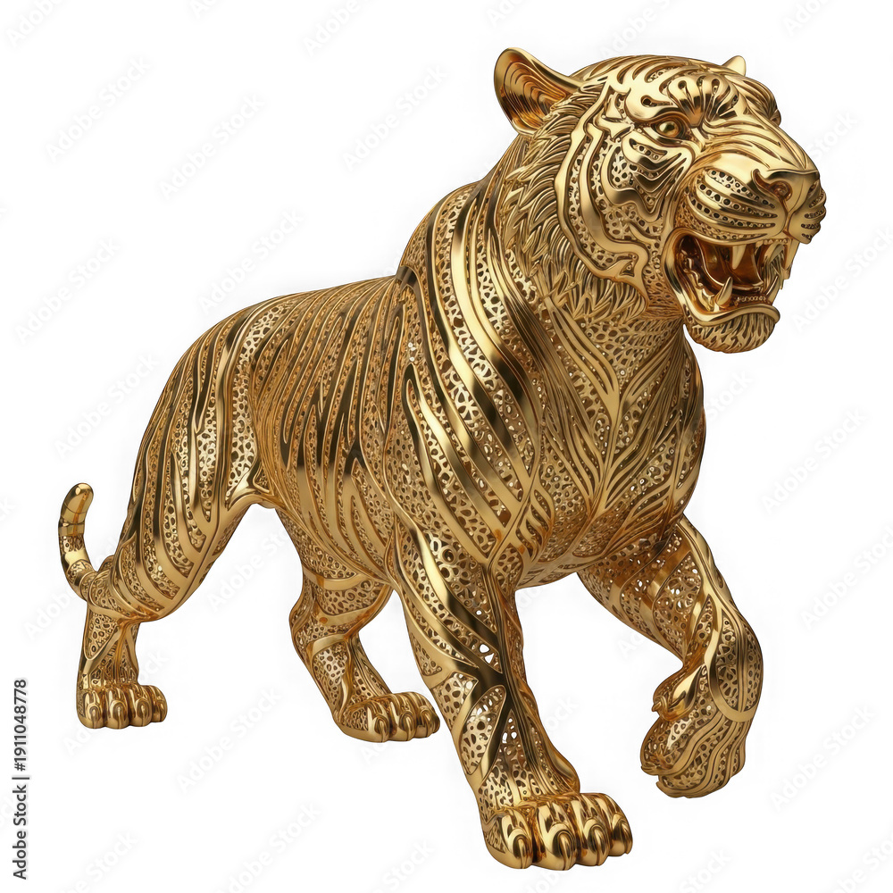 Fototapeta premium Intricate golden tiger sculpture