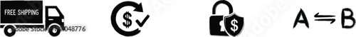 Free Shipping Truck, Refund Guarantee, Secure Payment Lock and Compare Items Ecommerce Icon Set
