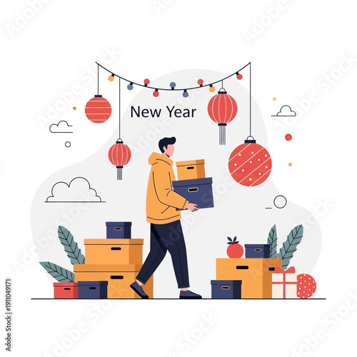 New Year Celebrations And Gift Delivery Services With Festive Decorations