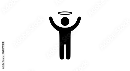 Angel figure with halo icon in black minimalist style