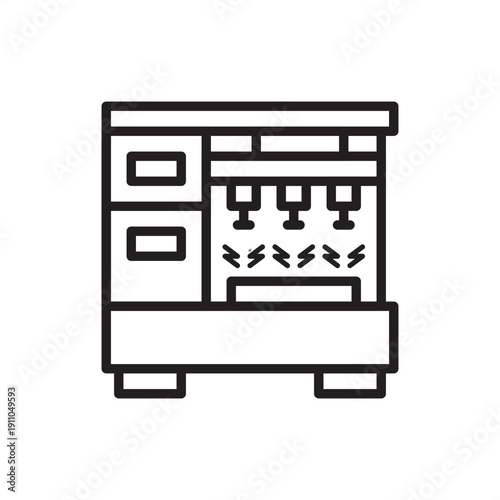 Lithography machine icon. Semiconductor fabrication and nanotechnology, represents EUV scanners, silicon wafer patterning, microchip photolithography, high-precision electronic manufacturing hardware.